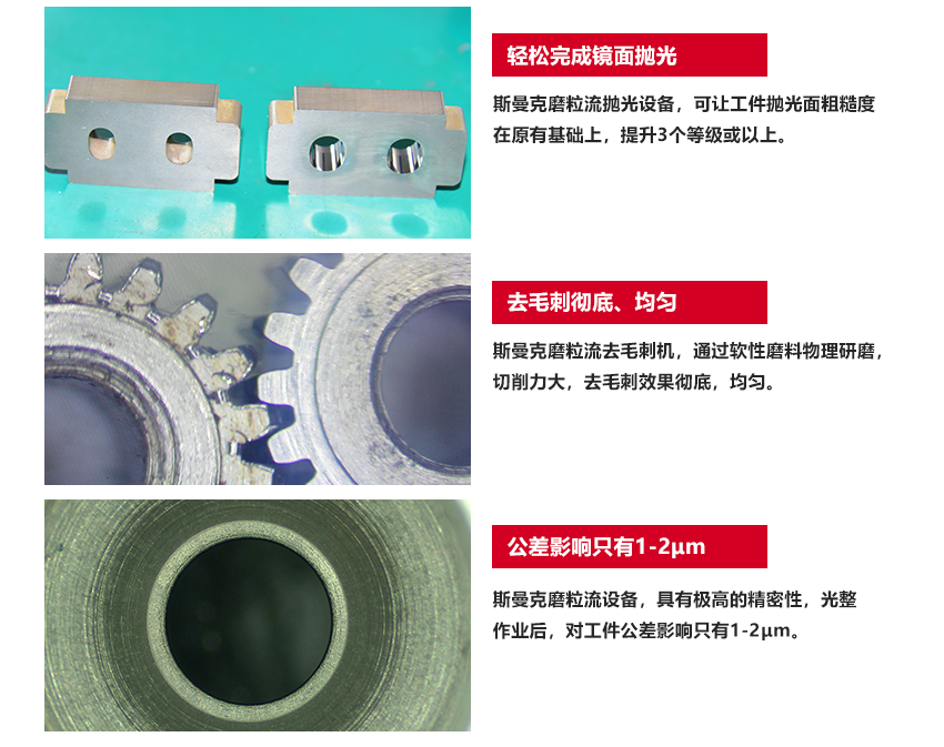 蘇州斯曼克磨粒流設(shè)備公司是流體拋光技術(shù)用于工業(yè)實(shí)踐的先行者,致力于為客戶解決<a href='http://www.yyjdwx.com' target='_blank'><u>內(nèi)孔拋光</u></a>、<a href='http://www.yyjdwx.com' target='_blank'><u>交叉孔去毛刺</u></a>、微孔拋光、<a href='http://www.yyjdwx.com' target='_blank'><u>內(nèi)孔去毛刺</u></a>、微孔去毛刺等各類復(fù)雜性拋光去毛刺難題,并提供系統(tǒng)化的<a href='http://www.yyjdwx.com' target='_blank'><u>流體拋光機(jī)</u></a>,<a href='http://www.yyjdwx.com' target='_blank'><u>內(nèi)孔拋光</u></a>機(jī),涵蓋傳統(tǒng)AFM磨粒流拋光機(jī),高速磨粒流<a href='http://www.yyjdwx.com' target='_blank'><u>去毛刺機(jī)</u></a>以及<a href='http://www.yyjdwx.com' target='_blank'><u>微孔拋光機(jī)</u></a>.